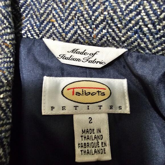 Talbots Herringbone Blazer Wool/Silk Blend Pockets Women's Size 2P Career Work - Picture 6 of 7